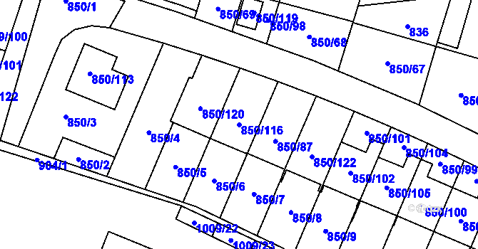 Parcela st. 850/116 v KÚ Mohelnice, Katastrální mapa