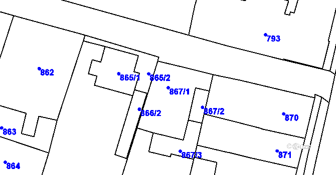 Parcela st. 867/1 v KÚ Mohelnice, Katastrální mapa