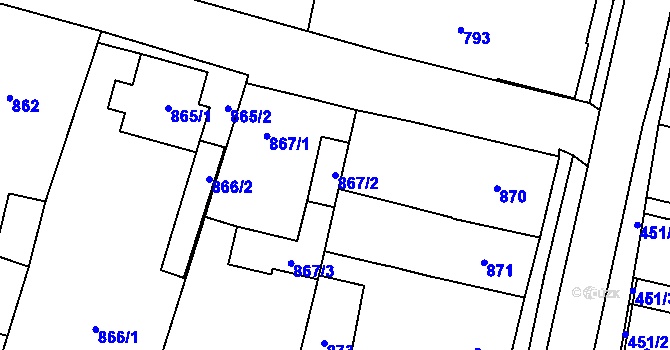 Parcela st. 867/2 v KÚ Mohelnice, Katastrální mapa