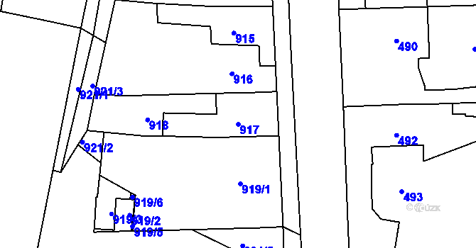 Parcela st. 917 v KÚ Mohelnice, Katastrální mapa