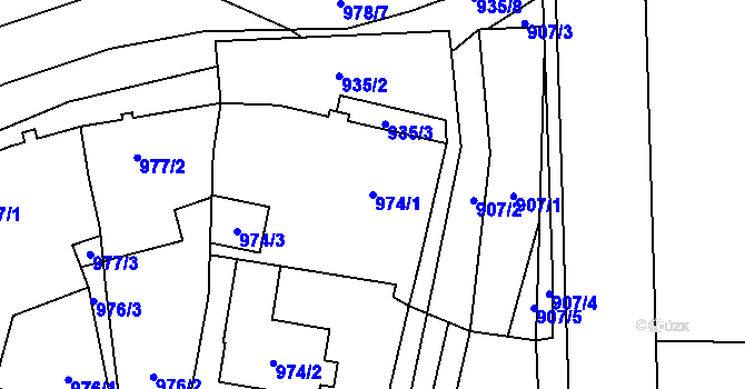 Parcela st. 974/1 v KÚ Mohelnice, Katastrální mapa
