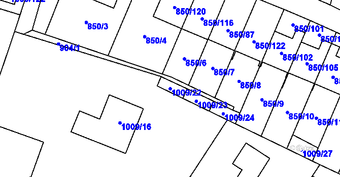 Parcela st. 1009/22 v KÚ Mohelnice, Katastrální mapa