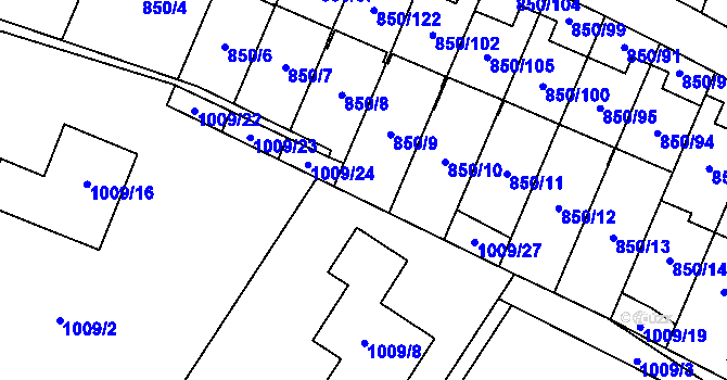 Parcela st. 1009/25 v KÚ Mohelnice, Katastrální mapa