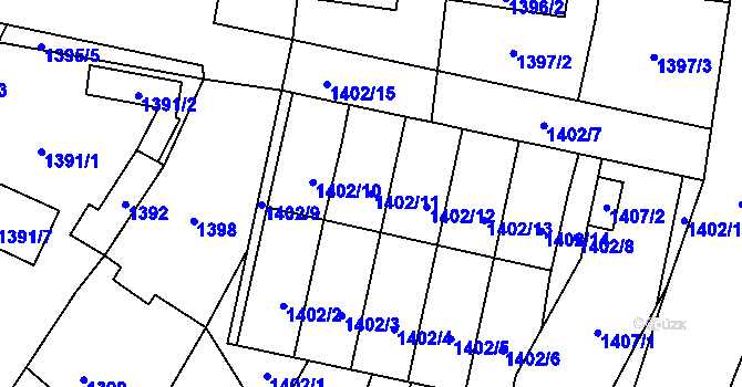 Parcela st. 1402/11 v KÚ Mohelnice, Katastrální mapa