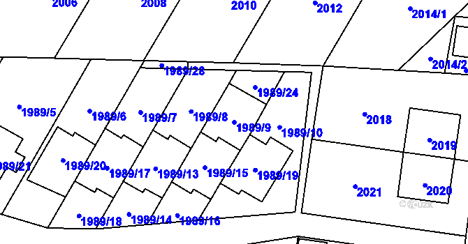 Parcela st. 1989/9 v KÚ Mohelnice, Katastrální mapa