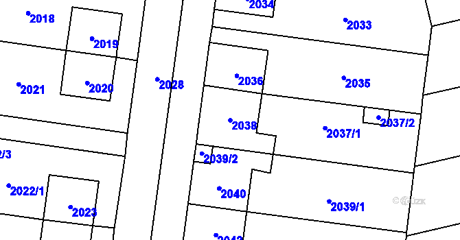 Parcela st. 2038 v KÚ Mohelnice, Katastrální mapa