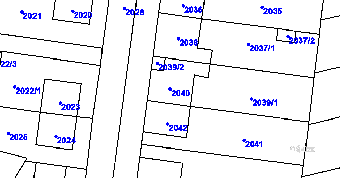 Parcela st. 2040 v KÚ Mohelnice, Katastrální mapa