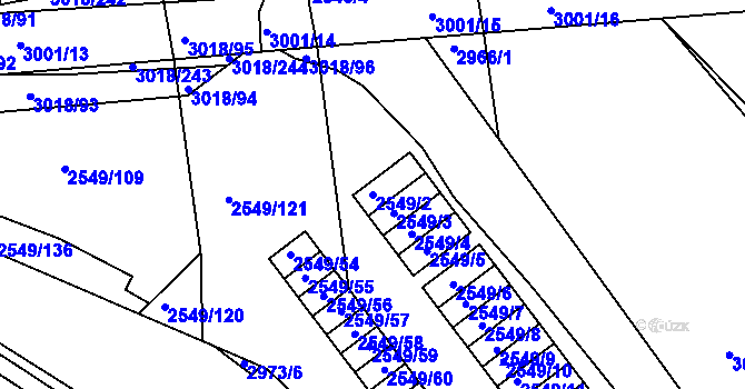 Parcela st. 2549/2 v KÚ Mohelnice, Katastrální mapa