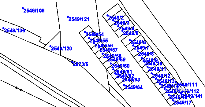 Parcela st. 2549/58 v KÚ Mohelnice, Katastrální mapa