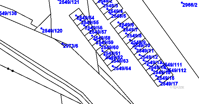 Parcela st. 2549/61 v KÚ Mohelnice, Katastrální mapa