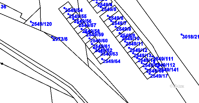 Parcela st. 2549/63 v KÚ Mohelnice, Katastrální mapa