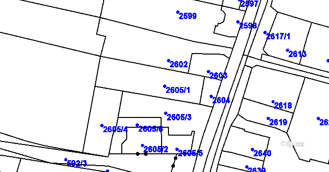 Parcela st. 2605/1 v KÚ Mohelnice, Katastrální mapa