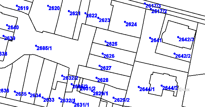 Parcela st. 2626 v KÚ Mohelnice, Katastrální mapa