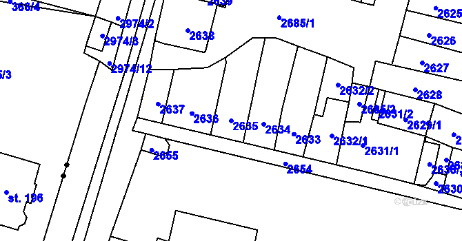 Parcela st. 2635 v KÚ Mohelnice, Katastrální mapa