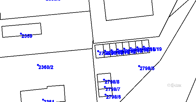 Parcela st. 2798/9 v KÚ Mohelnice, Katastrální mapa