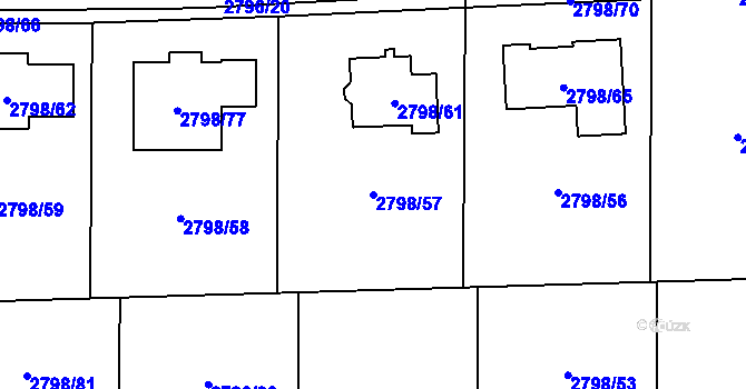 Parcela st. 2798/57 v KÚ Mohelnice, Katastrální mapa