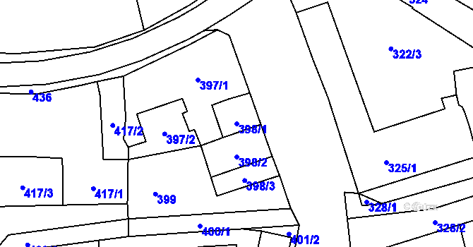 Parcela st. 398/1 v KÚ Mohelnice, Katastrální mapa
