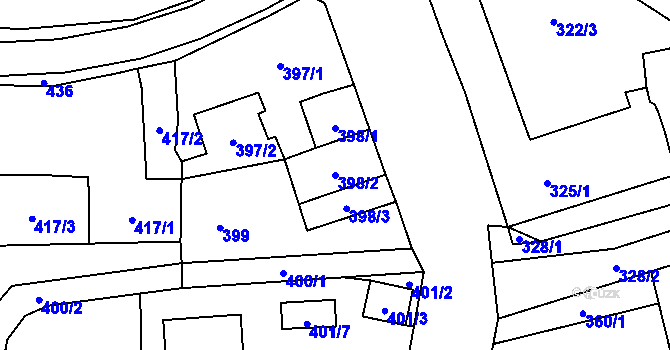Parcela st. 398/2 v KÚ Mohelnice, Katastrální mapa