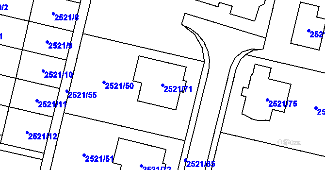 Parcela st. 2521/71 v KÚ Mohelnice, Katastrální mapa