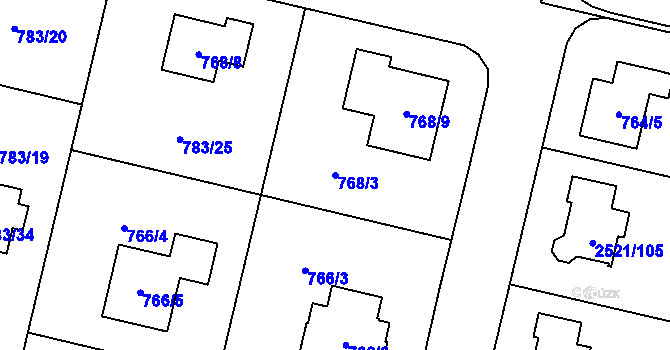 Parcela st. 768/3 v KÚ Mohelnice, Katastrální mapa
