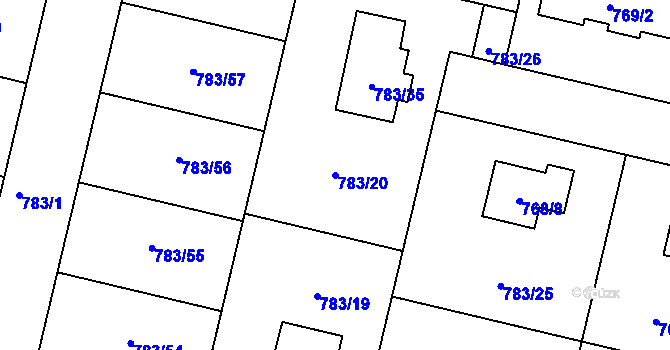 Parcela st. 783/20 v KÚ Mohelnice, Katastrální mapa