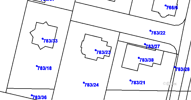 Parcela st. 783/23 v KÚ Mohelnice, Katastrální mapa