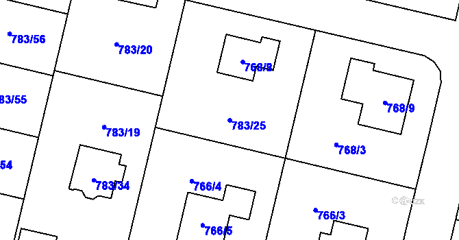 Parcela st. 783/25 v KÚ Mohelnice, Katastrální mapa