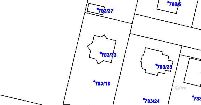 Parcela st. 783/33 v KÚ Mohelnice, Katastrální mapa