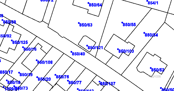 Parcela st. 850/121 v KÚ Mohelnice, Katastrální mapa