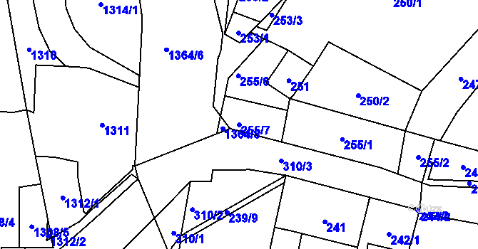 Parcela st. 255/7 v KÚ Mohelnice, Katastrální mapa