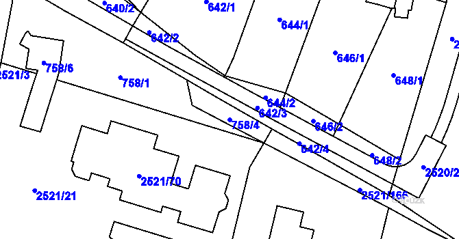 Parcela st. 758/4 v KÚ Mohelnice, Katastrální mapa