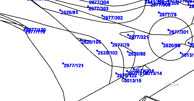 Parcela st. 2520/102 v KÚ Mohelnice, Katastrální mapa