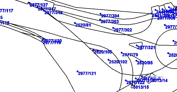 Parcela st. 2520/107 v KÚ Mohelnice, Katastrální mapa