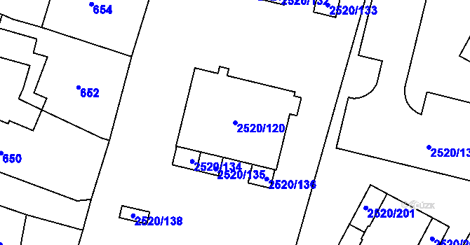 Parcela st. 2520/120 v KÚ Mohelnice, Katastrální mapa