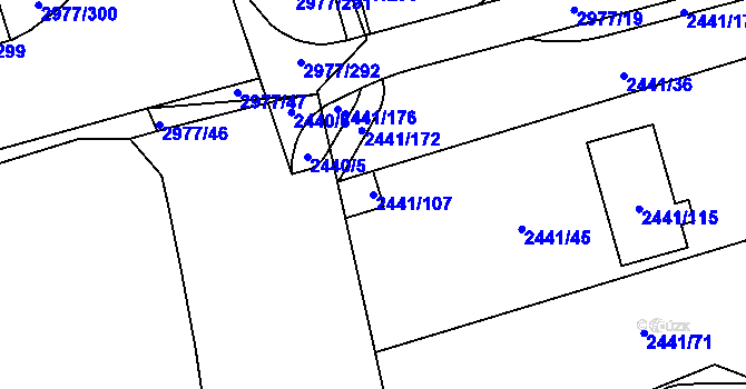 Parcela st. 2441/107 v KÚ Mohelnice, Katastrální mapa