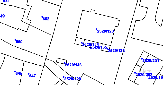 Parcela st. 2520/134 v KÚ Mohelnice, Katastrální mapa