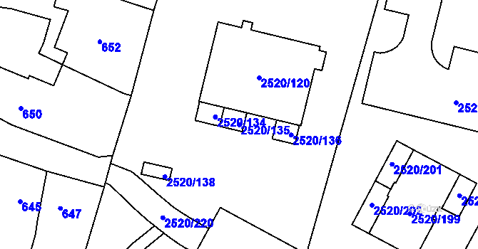 Parcela st. 2520/135 v KÚ Mohelnice, Katastrální mapa
