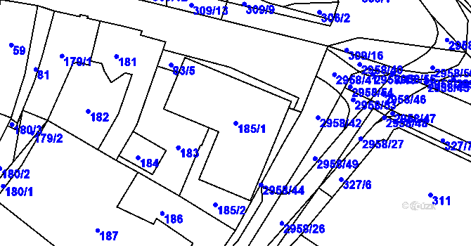 Parcela st. 185/1 v KÚ Mohelnice, Katastrální mapa