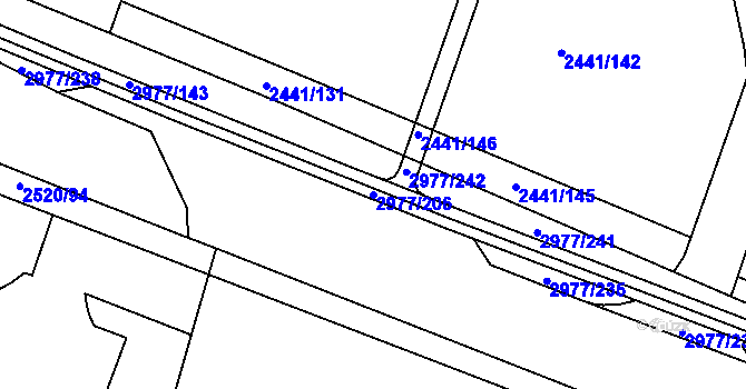 Parcela st. 2977/206 v KÚ Mohelnice, Katastrální mapa