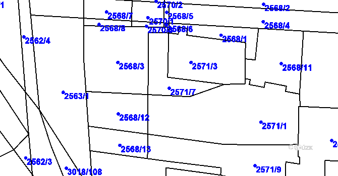 Parcela st. 2571/7 v KÚ Mohelnice, Katastrální mapa