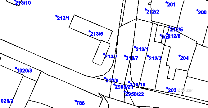 Parcela st. 213/7 v KÚ Mohelnice, Katastrální mapa