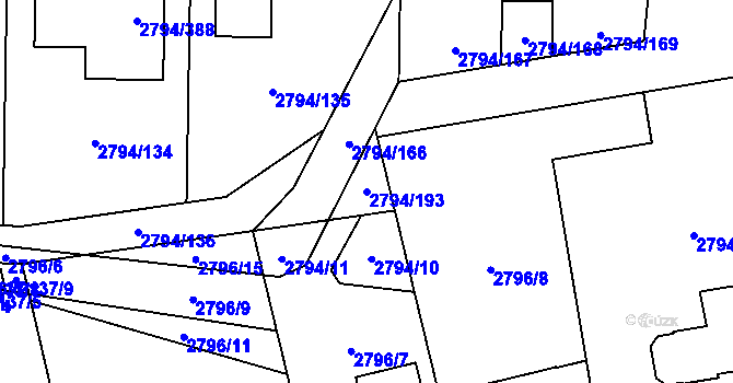 Parcela st. 2794/193 v KÚ Mohelnice, Katastrální mapa