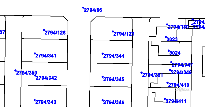 Parcela st. 2794/344 v KÚ Mohelnice, Katastrální mapa