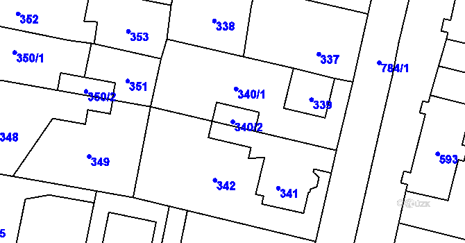 Parcela st. 340/2 v KÚ Mohelnice, Katastrální mapa