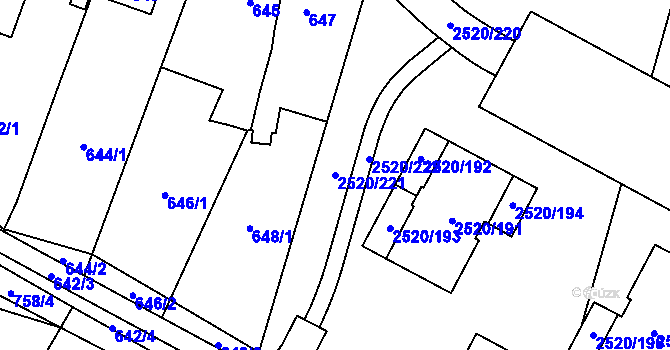 Parcela st. 2520/221 v KÚ Mohelnice, Katastrální mapa