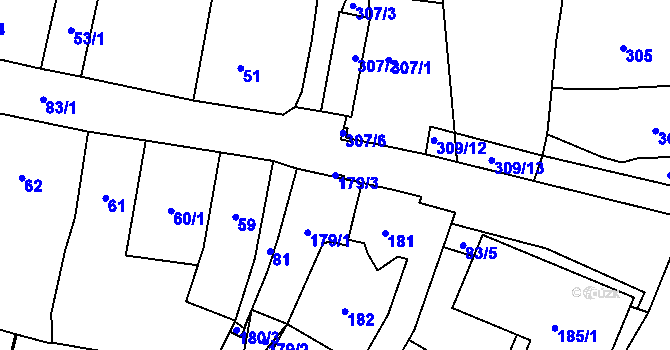 Parcela st. 179/3 v KÚ Mohelnice, Katastrální mapa