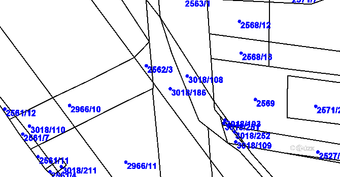 Parcela st. 3018/186 v KÚ Mohelnice, Katastrální mapa