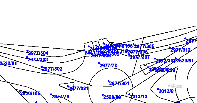 Parcela st. 2977/309 v KÚ Mohelnice, Katastrální mapa