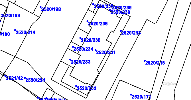 Parcela st. 2520/231 v KÚ Mohelnice, Katastrální mapa