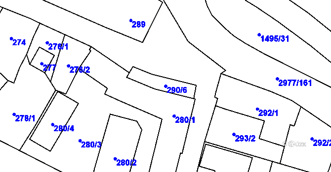 Parcela st. 290/6 v KÚ Mohelnice, Katastrální mapa